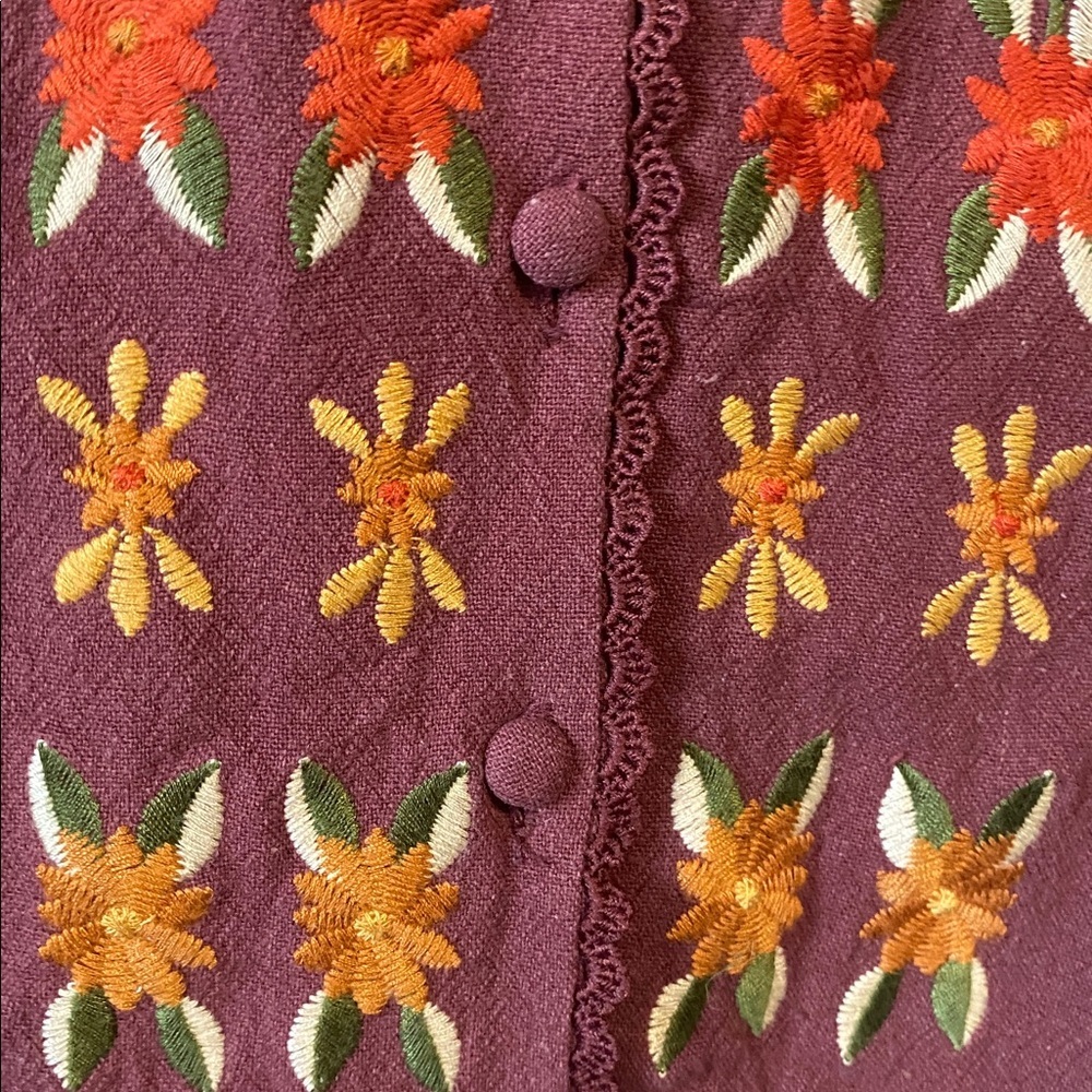 Roolee Women's Honey & Pine linen blend Floral Embroidery midi Dress medium - Picture 4 of 13